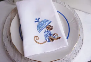 #090 | Chinoiserie Chic Monkey with Parasol | Linen napkins