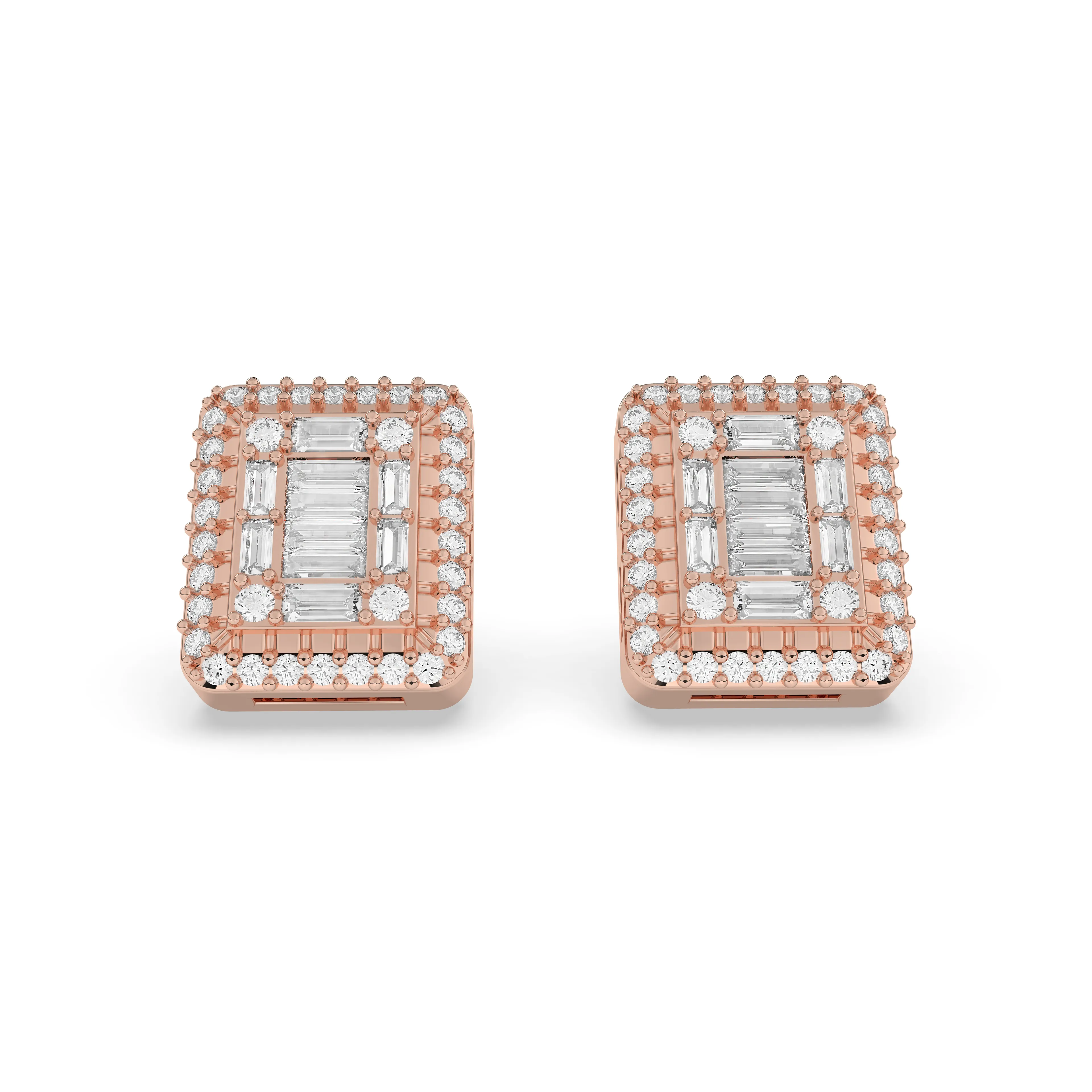 1.00CTW 10mm Rectangular Diamond Baguette Earrings