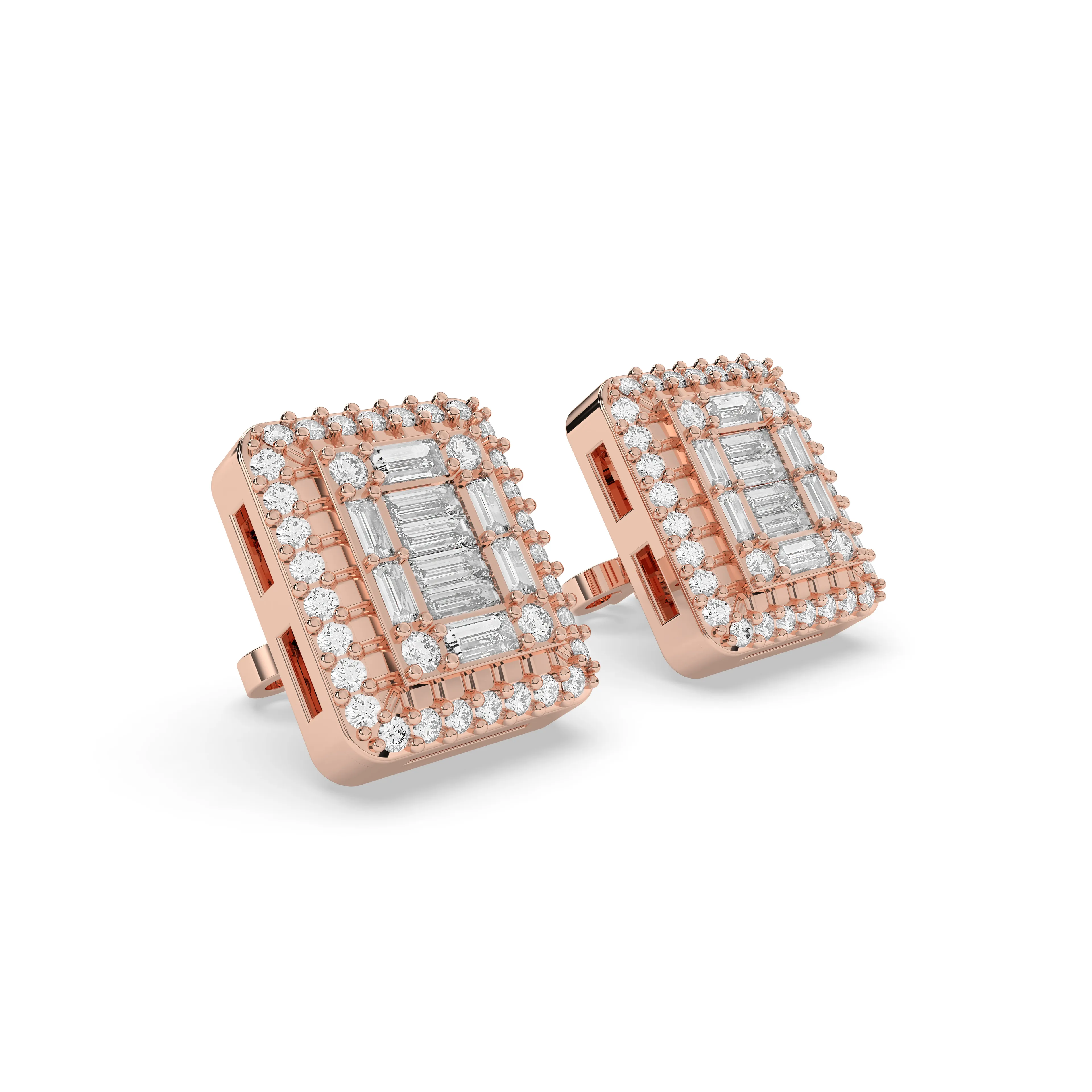 1.00CTW 10mm Rectangular Diamond Baguette Earrings