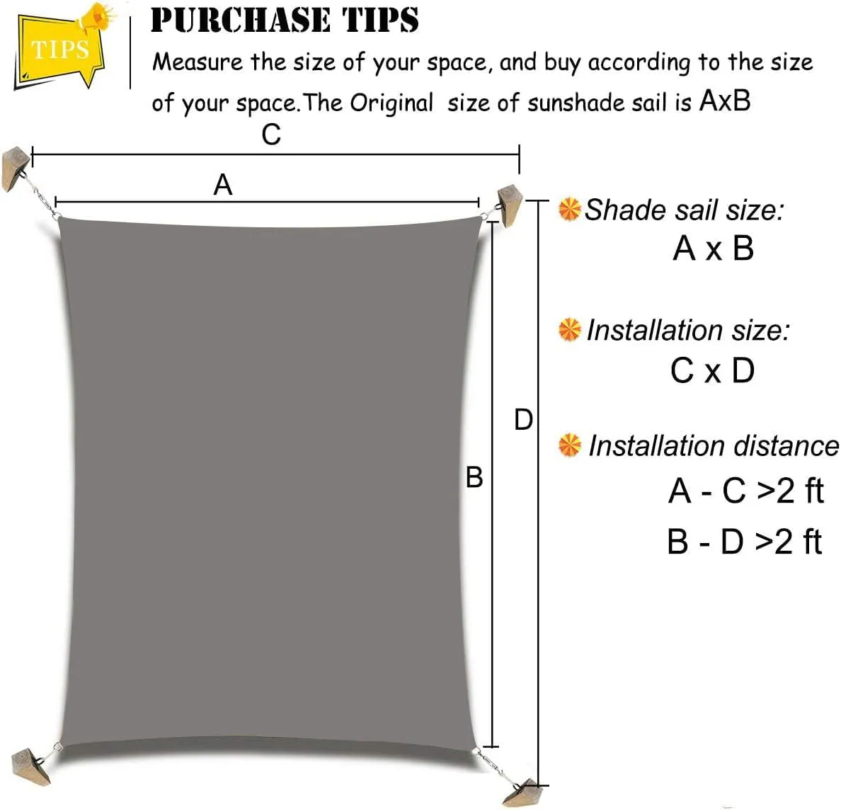 16'x'24' Rectangle Patio Sun Shade Sail（Grey Color）