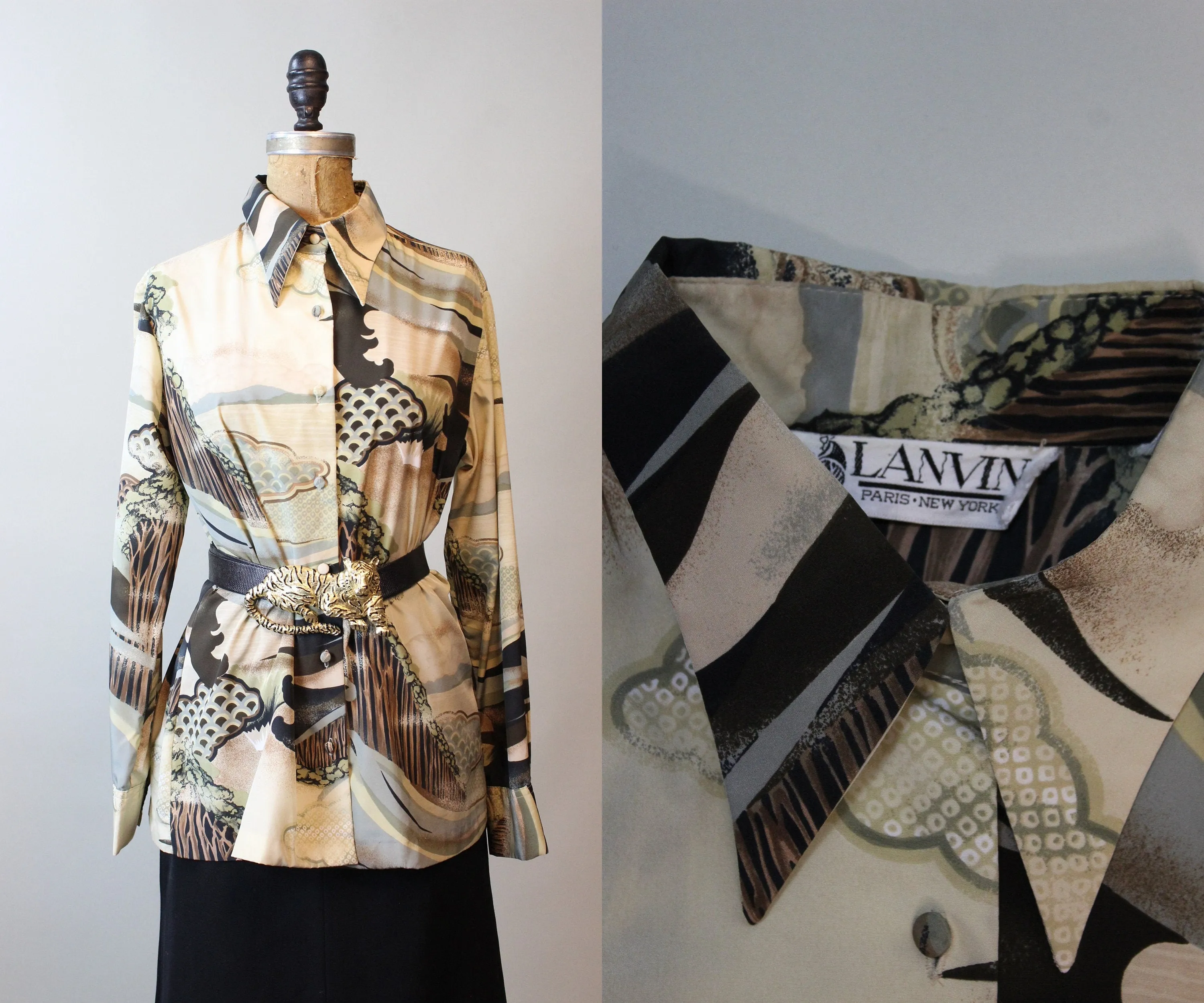 1970s LANVIN print blouse top medium large | new winter