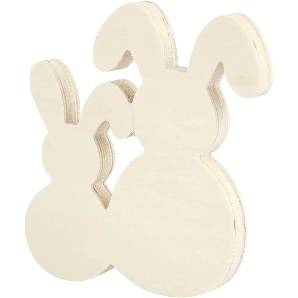 2 x Plywood Continuous Bunnies Decoration Crafts 17x16x2 cm