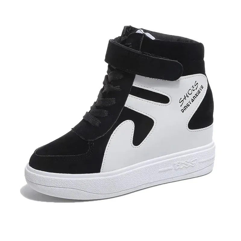 2024 Women Spring Casual Vogue Wedges Black Basket Femme High Top Vulcanize Shoes Platform Boots Red Sneakers  Zapatos De Mujer