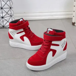 2024 Women Spring Casual Vogue Wedges Black Basket Femme High Top Vulcanize Shoes Platform Boots Red Sneakers  Zapatos De Mujer