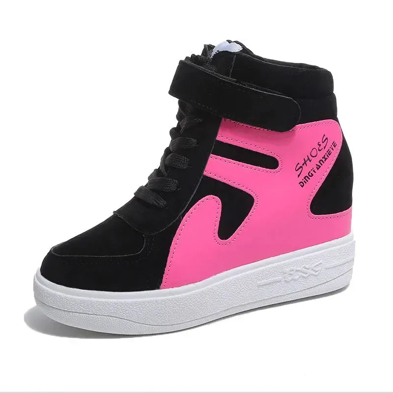 2024 Women Spring Casual Vogue Wedges Black Basket Femme High Top Vulcanize Shoes Platform Boots Red Sneakers  Zapatos De Mujer