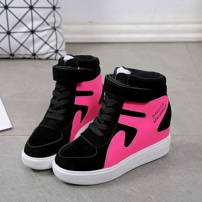 2024 Women Spring Casual Vogue Wedges Black Basket Femme High Top Vulcanize Shoes Platform Boots Red Sneakers  Zapatos De Mujer