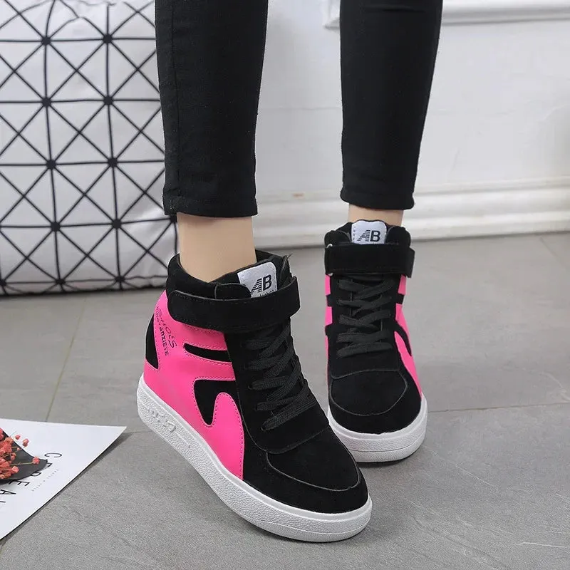 2024 Women Spring Casual Vogue Wedges Black Basket Femme High Top Vulcanize Shoes Platform Boots Red Sneakers  Zapatos De Mujer