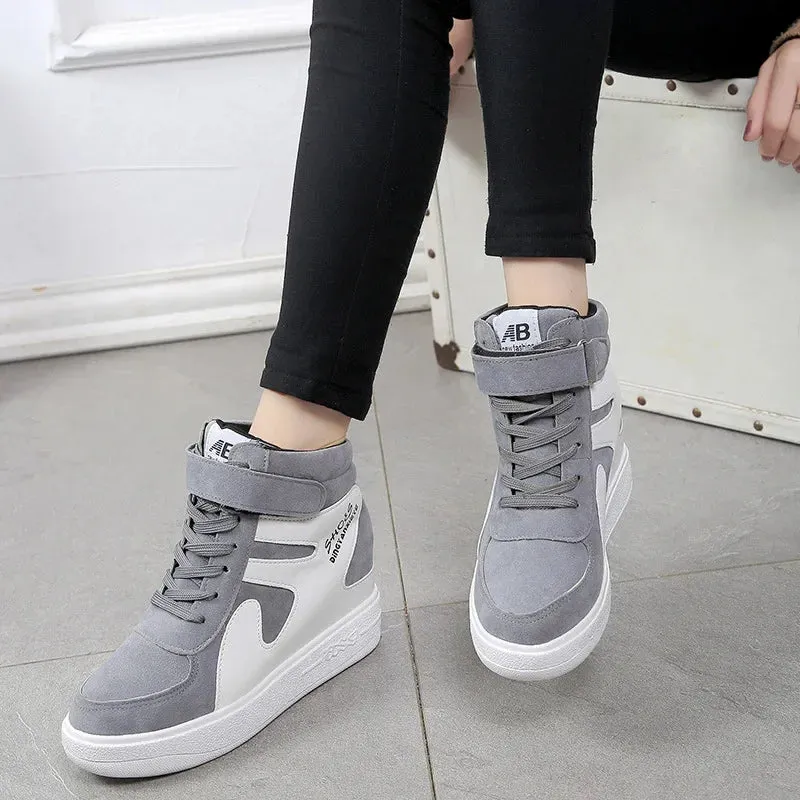 2024 Women Spring Casual Vogue Wedges Black Basket Femme High Top Vulcanize Shoes Platform Boots Red Sneakers  Zapatos De Mujer