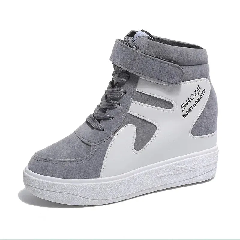 2024 Women Spring Casual Vogue Wedges Black Basket Femme High Top Vulcanize Shoes Platform Boots Red Sneakers  Zapatos De Mujer