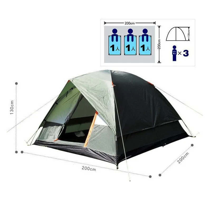 3-4 Person Double Layer Camping Tent Outdoor for Fishing Hunting Adventure Family Party Windbreak Waterproof tents 200*200*130cm
