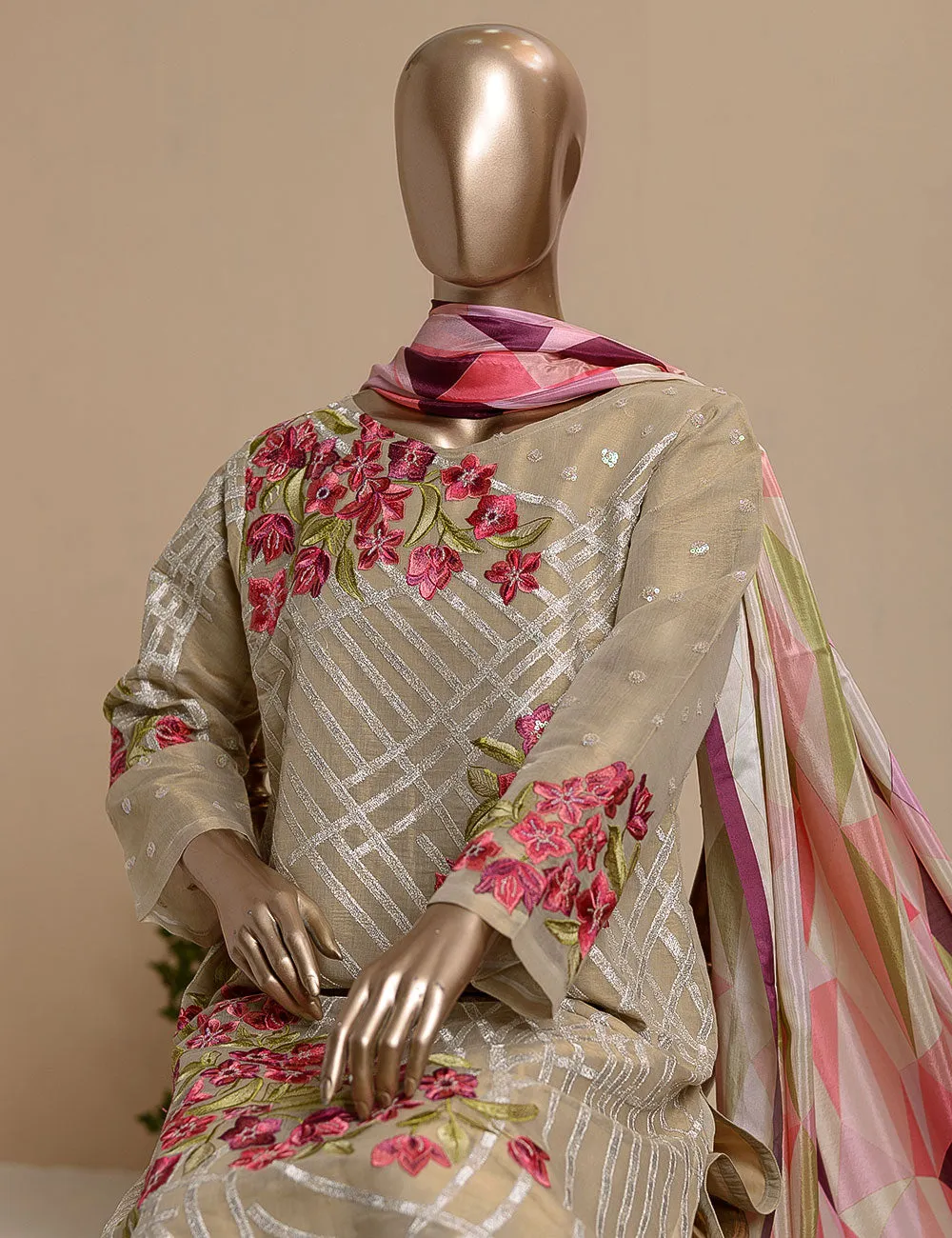 3 Pc Khaddi Lawn Unstitched Embroidered Dress (TP-16)
