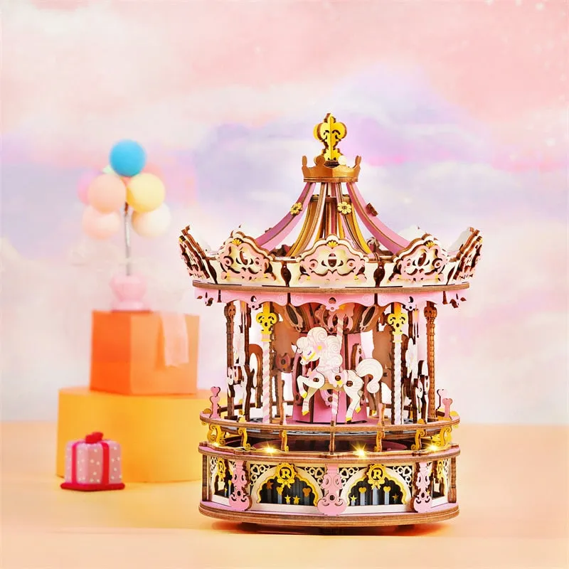 3D Wooden Puzzle Box Romantic Carousel