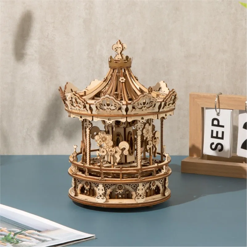 3D Wooden Puzzle Box Romantic Carousel