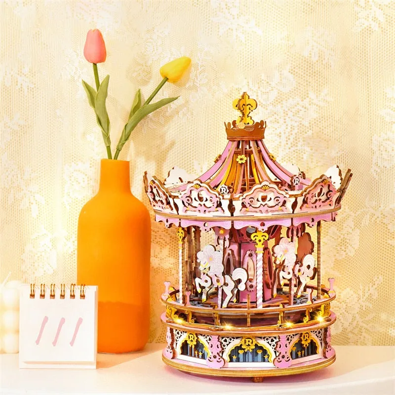 3D Wooden Puzzle Box Romantic Carousel