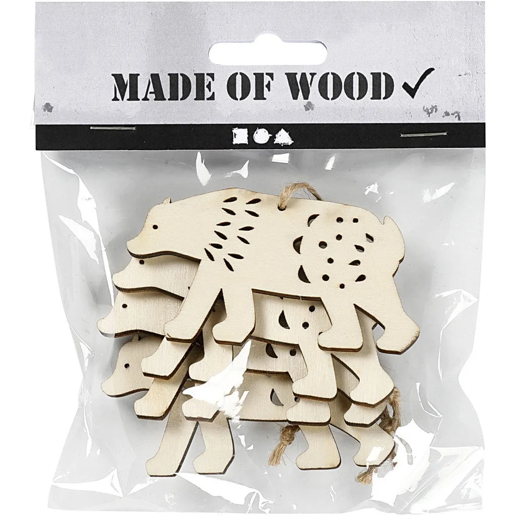 4 x Plywood Ornaments With String Hanging Decoration Crafts 7.5x4.5x0.5 cm - Polar Bear