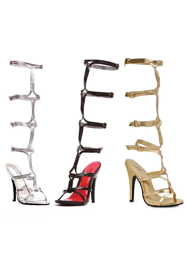5 Heel Knee High Strap Up Sandal.