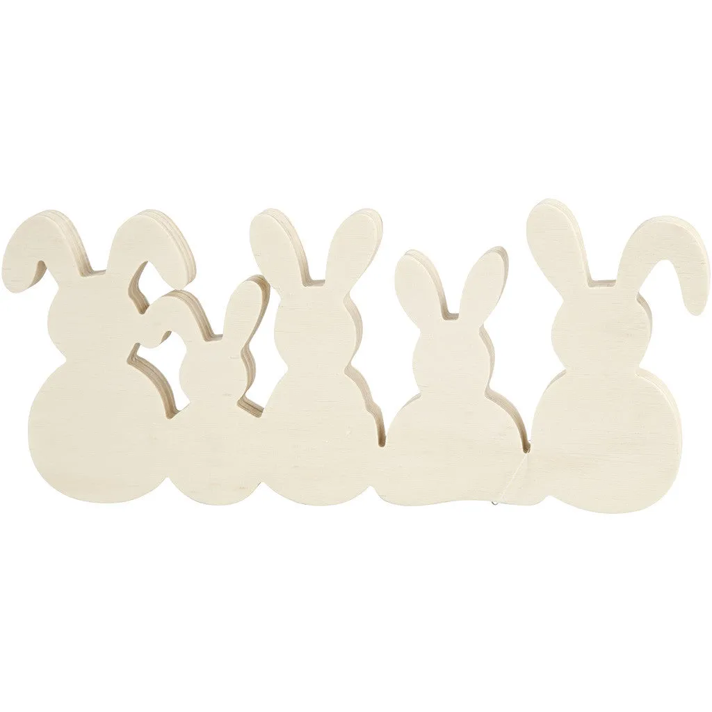 5 x Plywood Connected Bunnies Decoration Crafts 30x11x2 cm