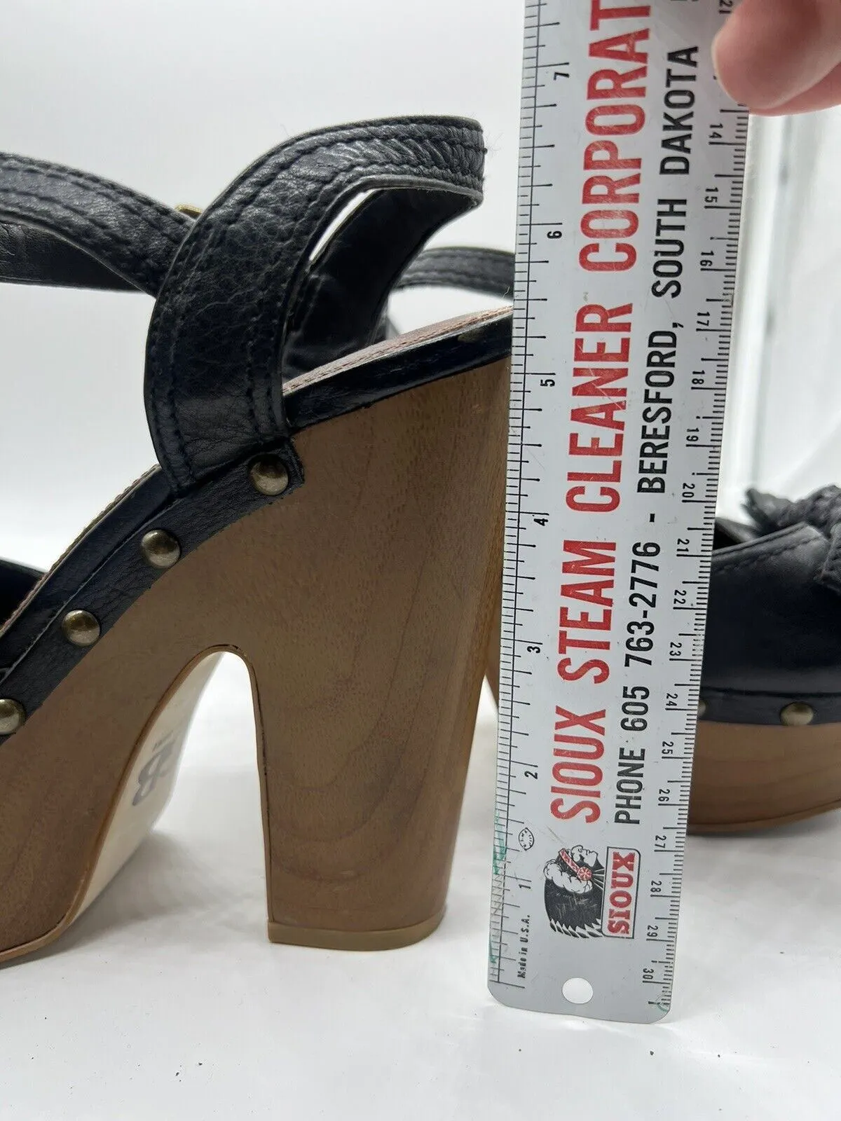 9M gianni bini bow wedge Wooden Sandal High Heel Open Toe Platform Sling Black