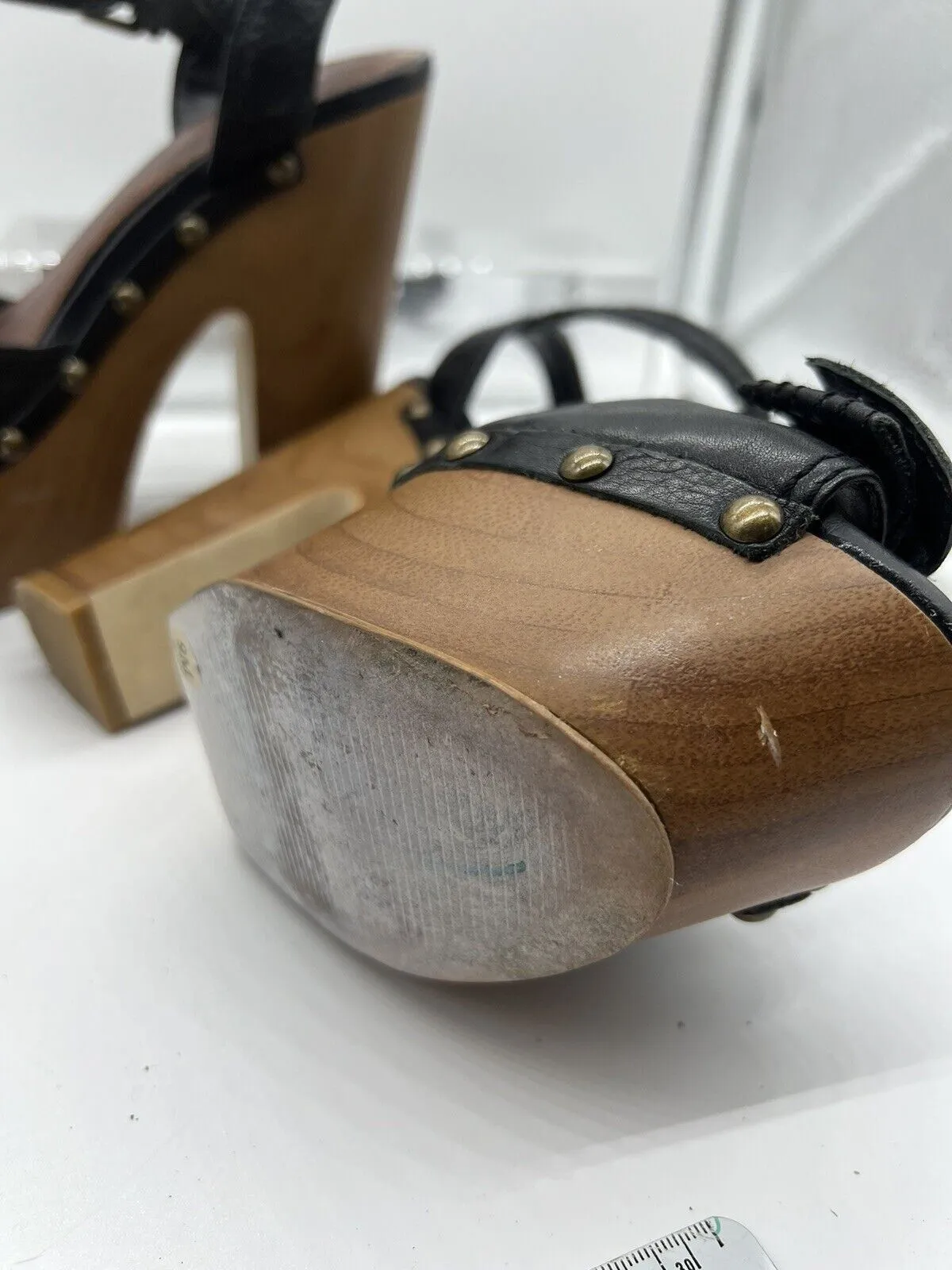 9M gianni bini bow wedge Wooden Sandal High Heel Open Toe Platform Sling Black