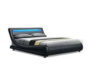 ALEX LED Bed Frame Base Mattress Platform Black Leather