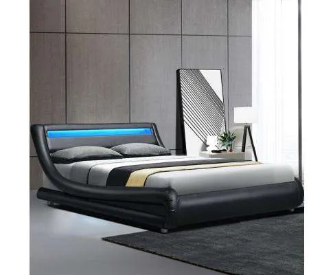 ALEX LED Bed Frame Base Mattress Platform Black Leather