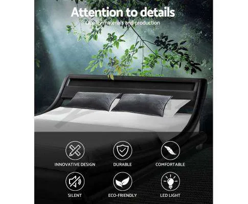 ALEX LED Bed Frame Base Mattress Platform Black Leather