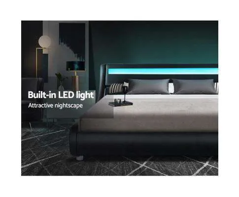 ALEX LED Bed Frame Base Mattress Platform Black Leather
