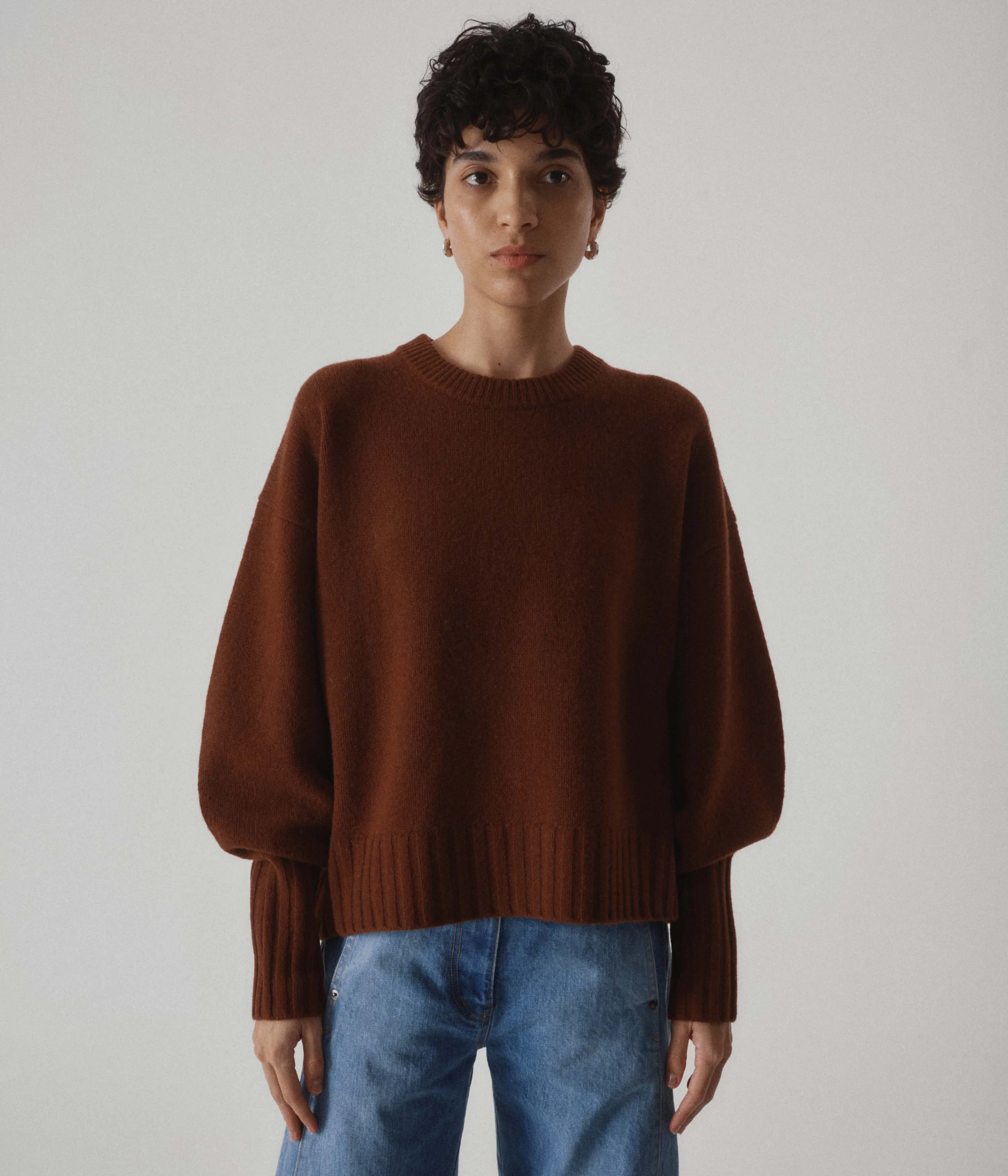 BALLOON SLEEVE SWEATER IN CINNAMON