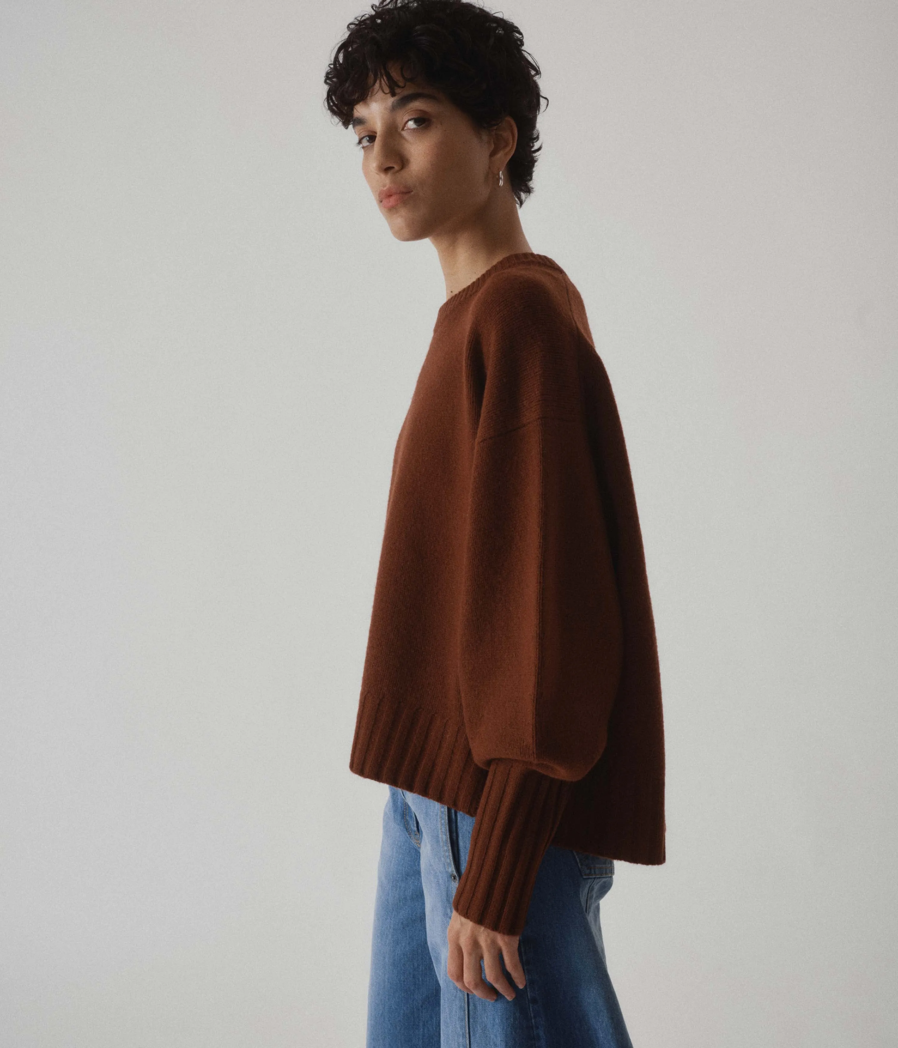 BALLOON SLEEVE SWEATER IN CINNAMON