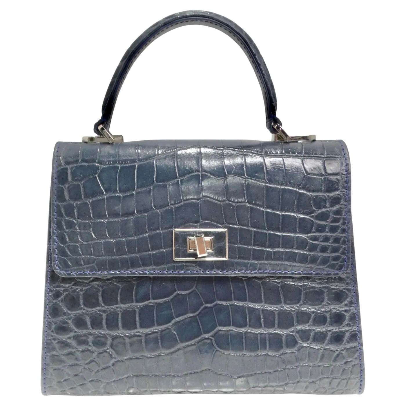 BC Luxury Blue Crocodile Leather Top Handle Bag