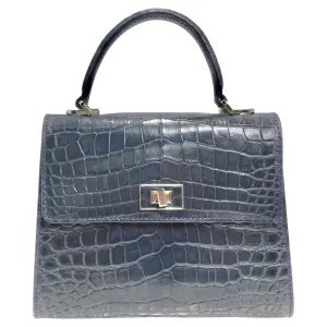 BC Luxury Blue Crocodile Leather Top Handle Bag