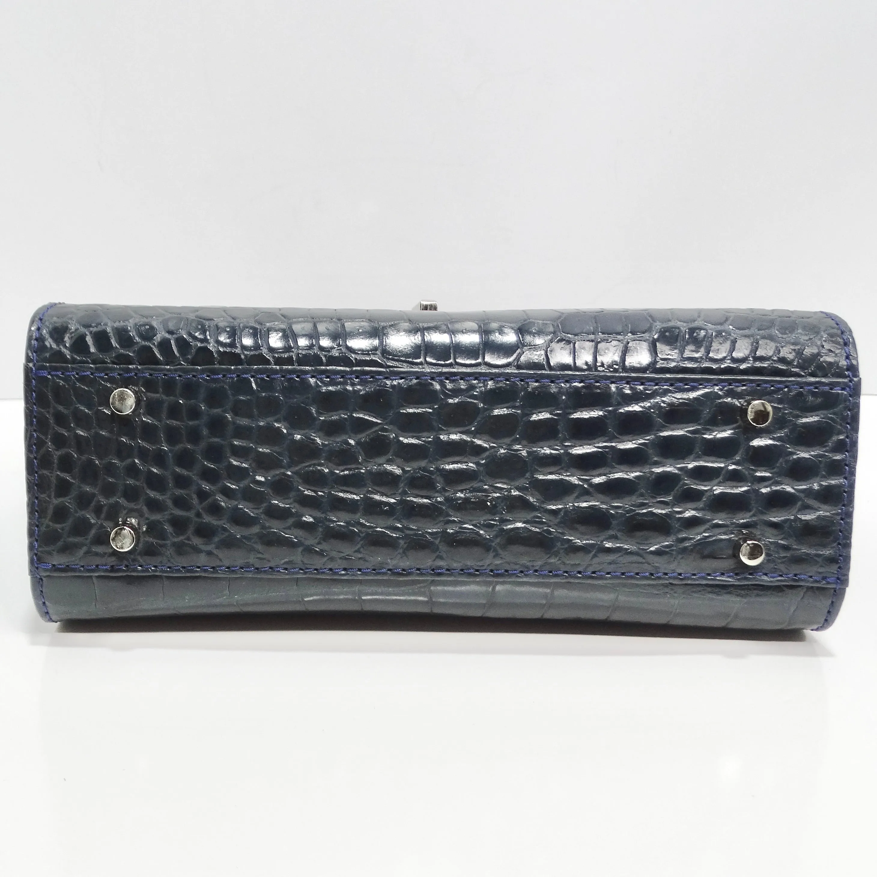 BC Luxury Blue Crocodile Leather Top Handle Bag