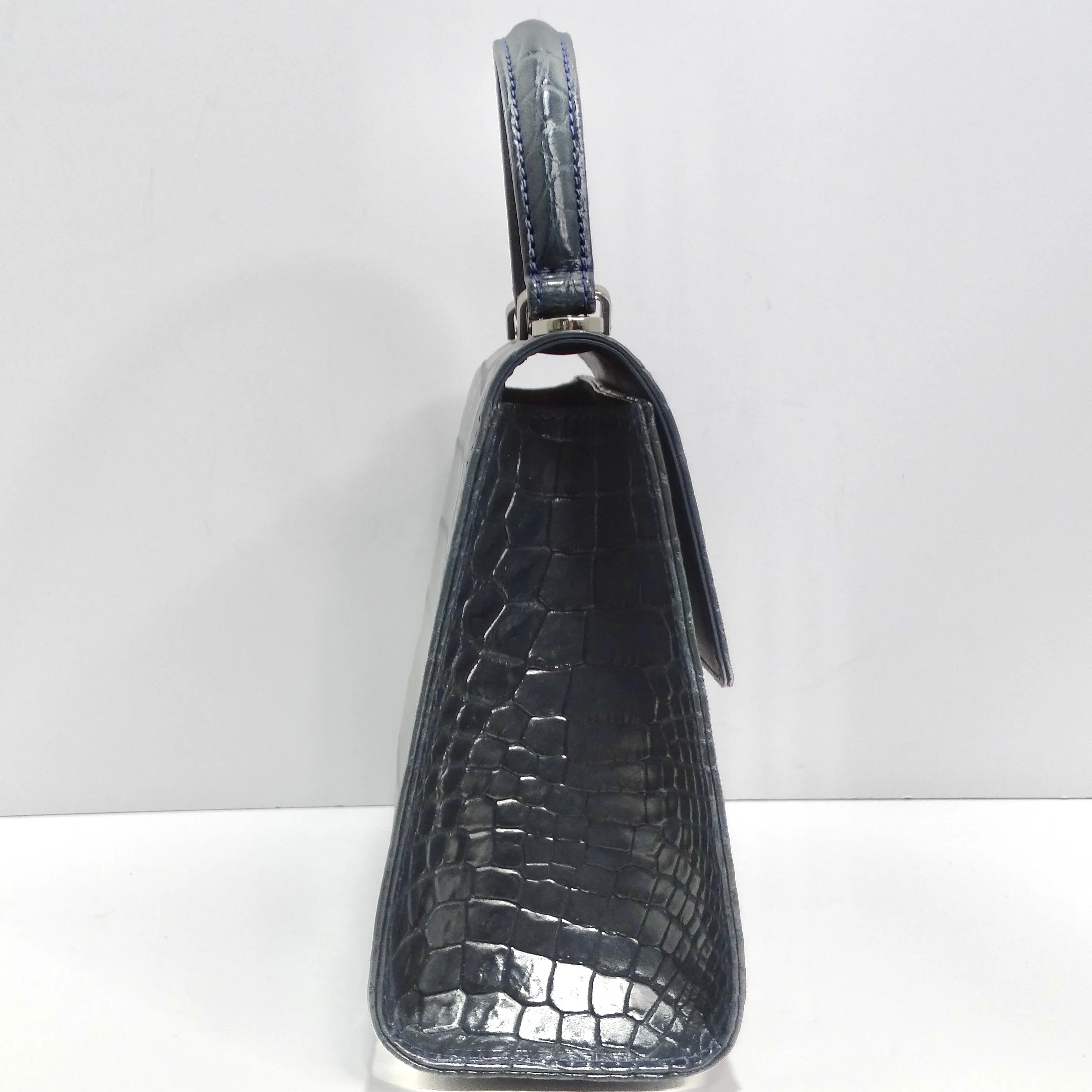 BC Luxury Blue Crocodile Leather Top Handle Bag