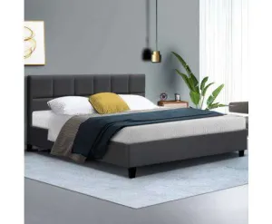 Bed Frame Platform Fabric Wooden Charcoal TINO