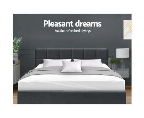 Bed Frame Platform Fabric Wooden Charcoal TINO