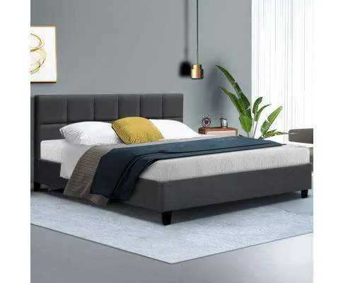 Bed Frame Platform Fabric Wooden Charcoal TINO