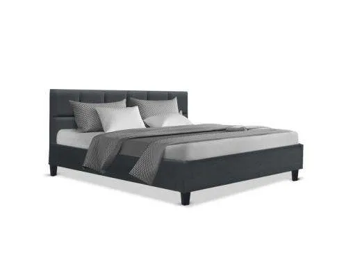 Bed Frame Platform Fabric Wooden Charcoal TINO