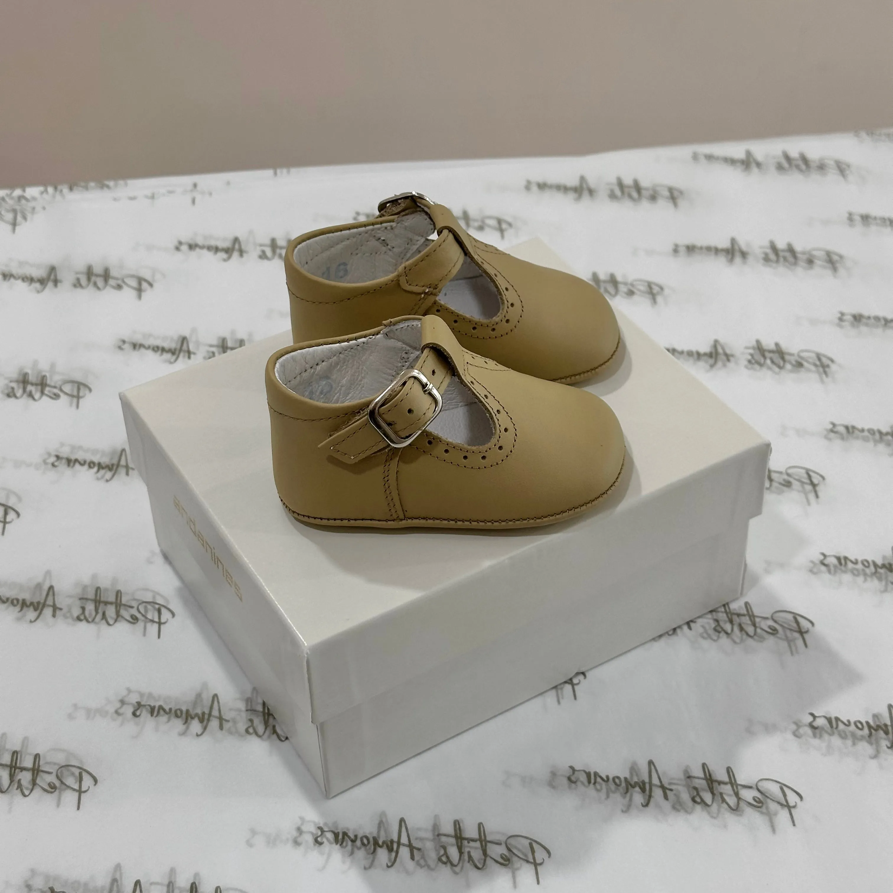 Beige Leather Pram Shoes