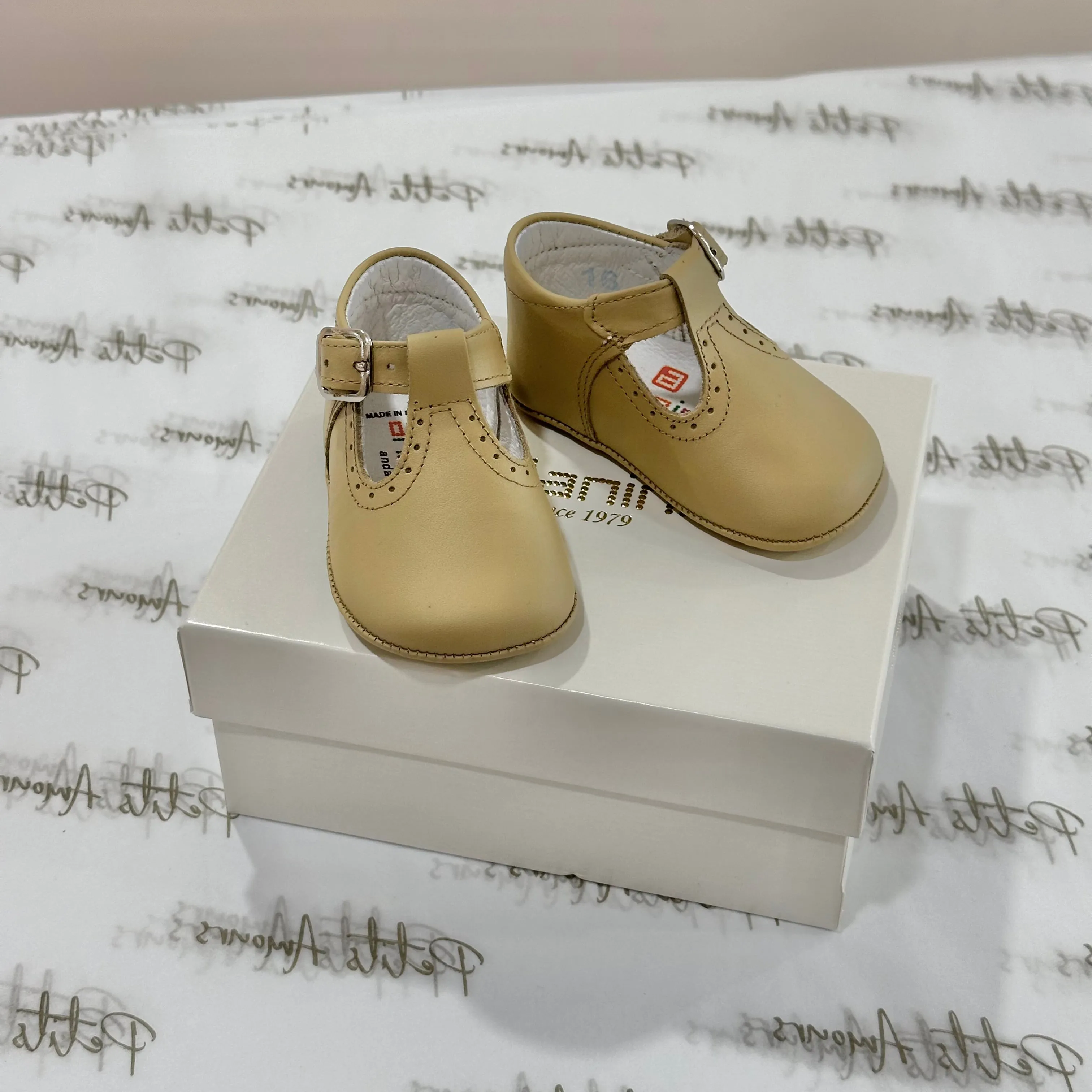 Beige Leather Pram Shoes