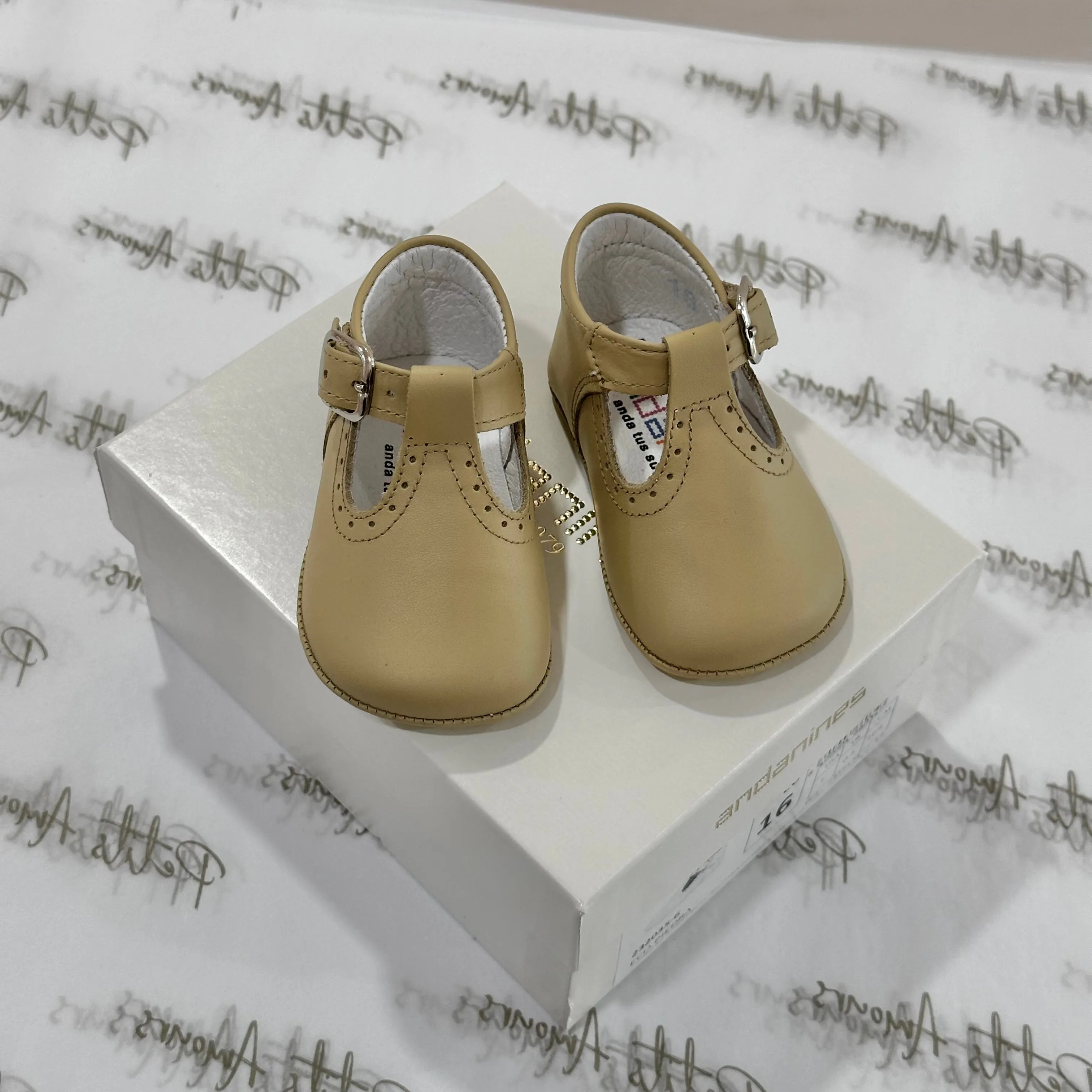 Beige Leather Pram Shoes