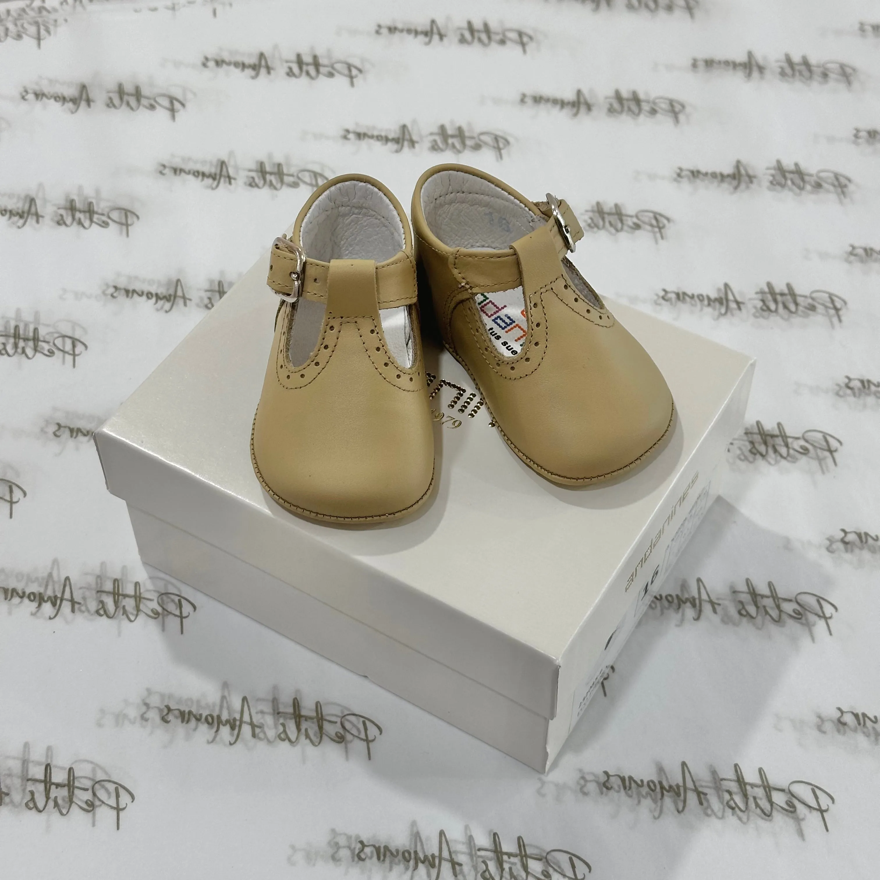 Beige Leather Pram Shoes