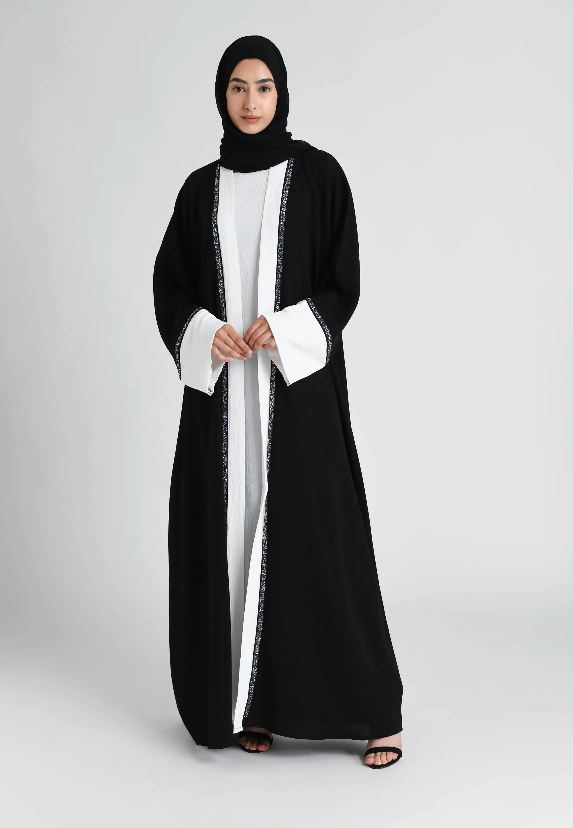 Black & White Kimono Open Abaya