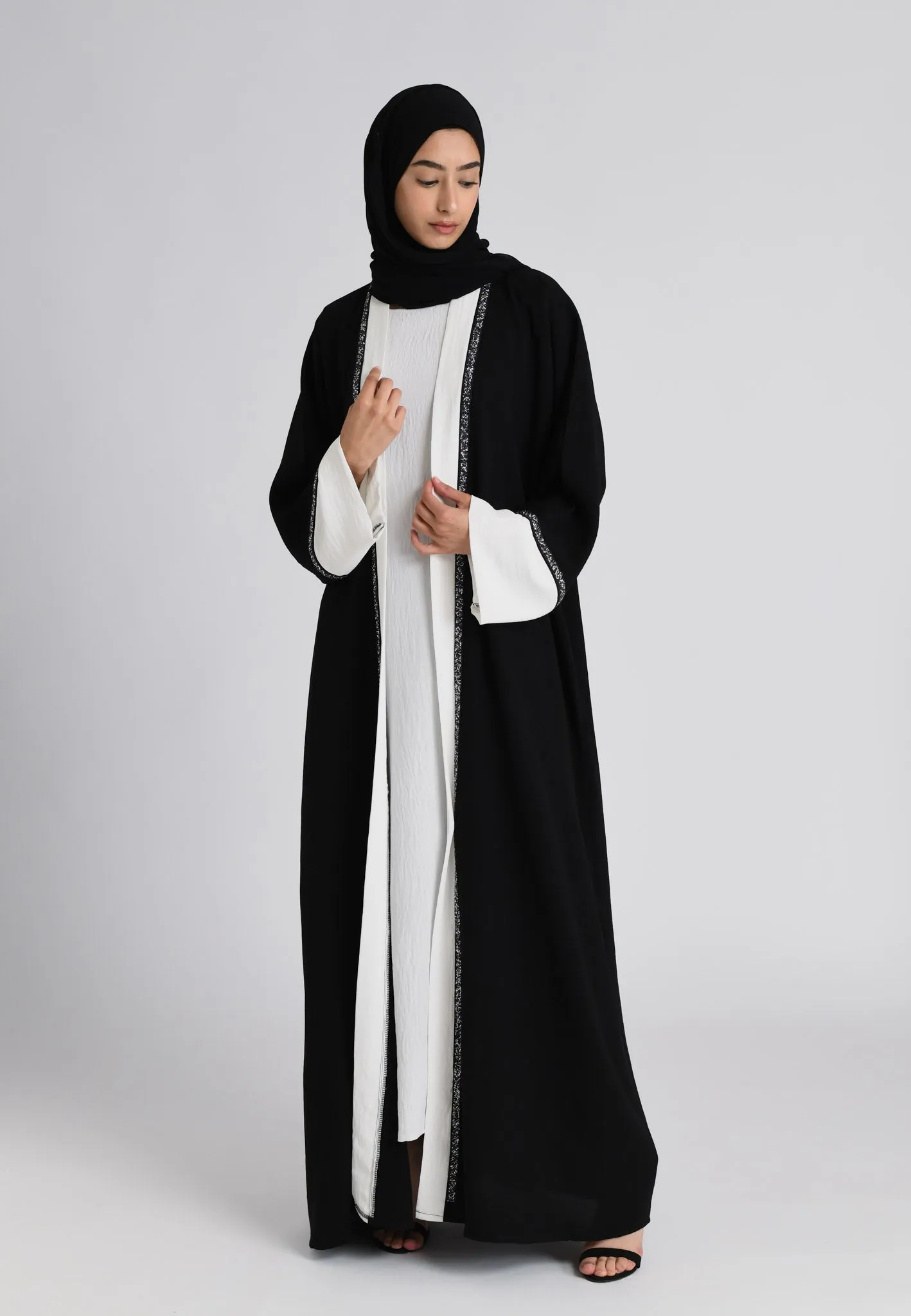 Black & White Kimono Open Abaya