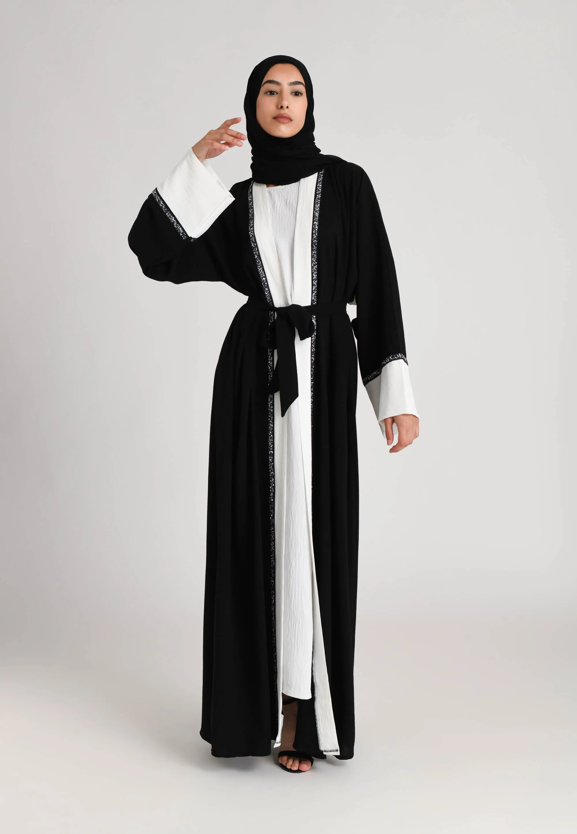 Black & White Kimono Open Abaya