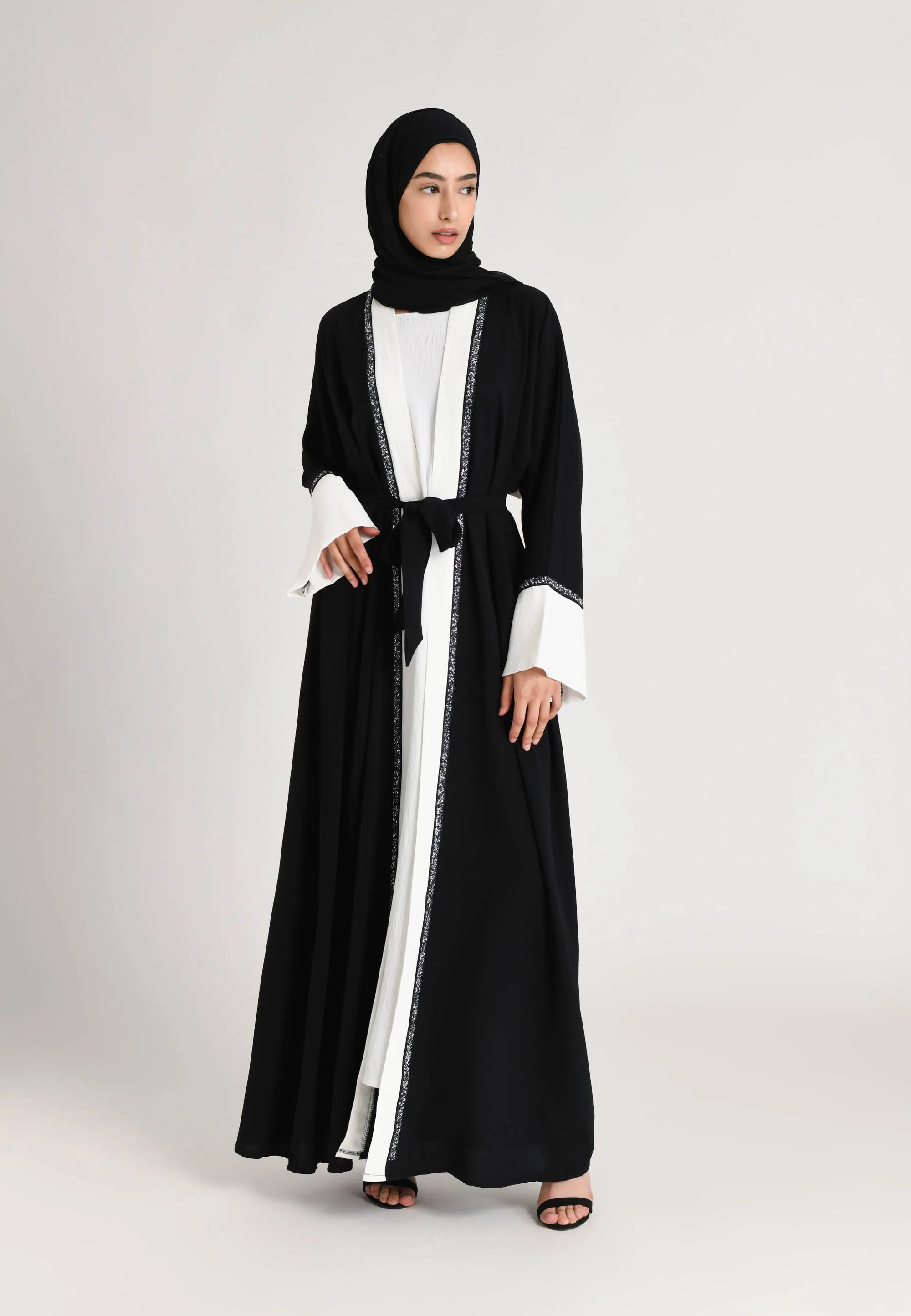 Black & White Kimono Open Abaya