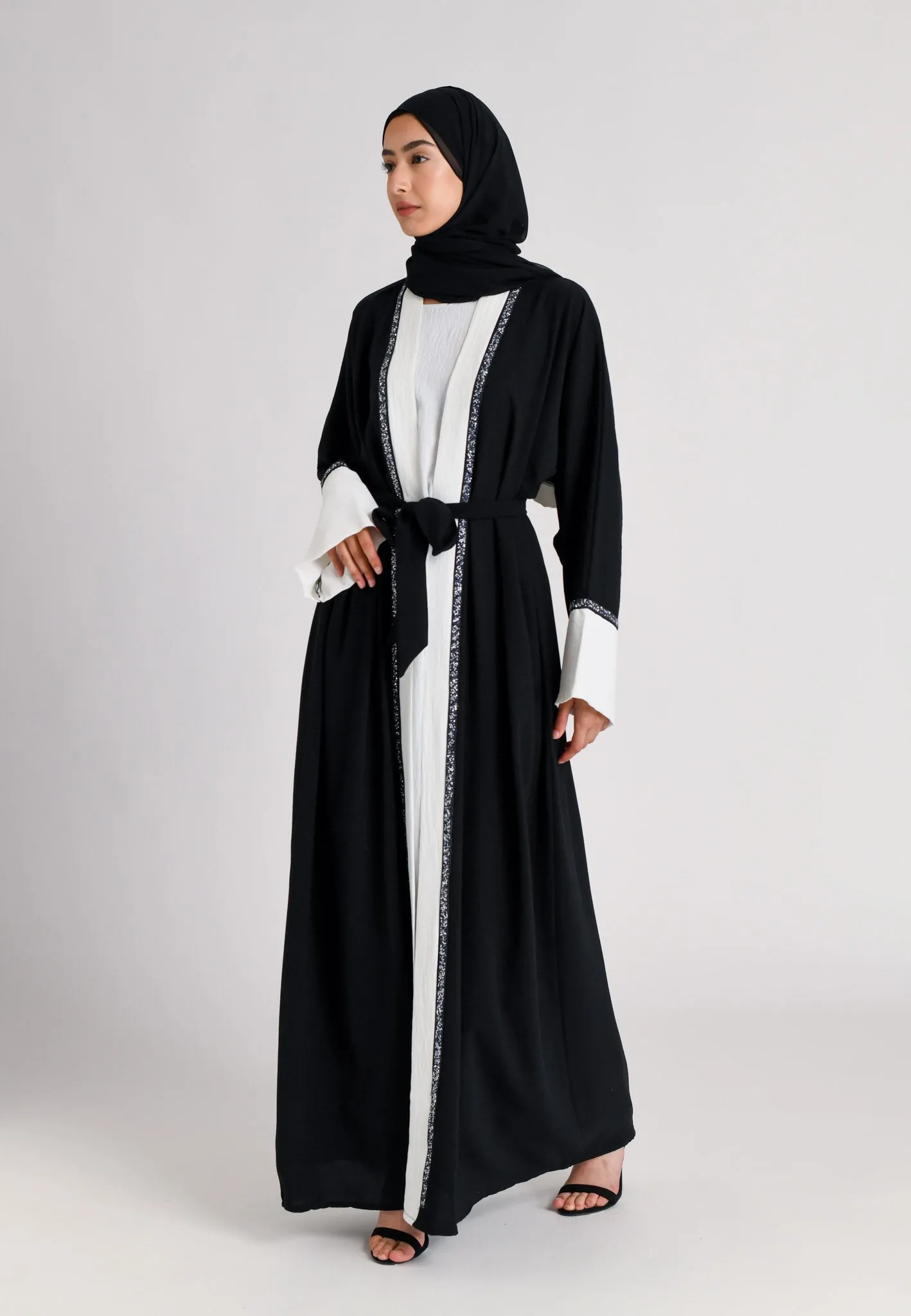Black & White Kimono Open Abaya