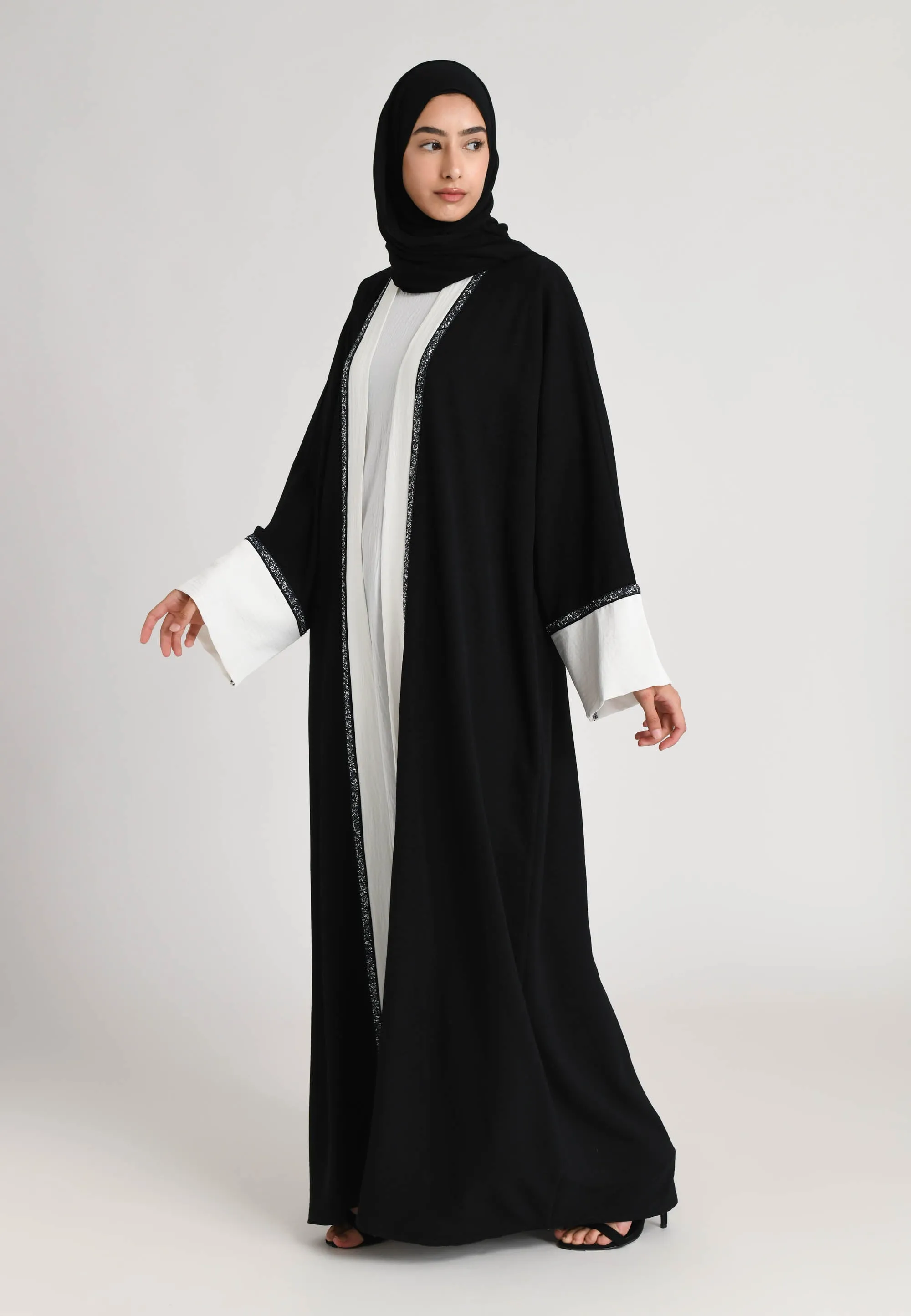 Black & White Kimono Open Abaya