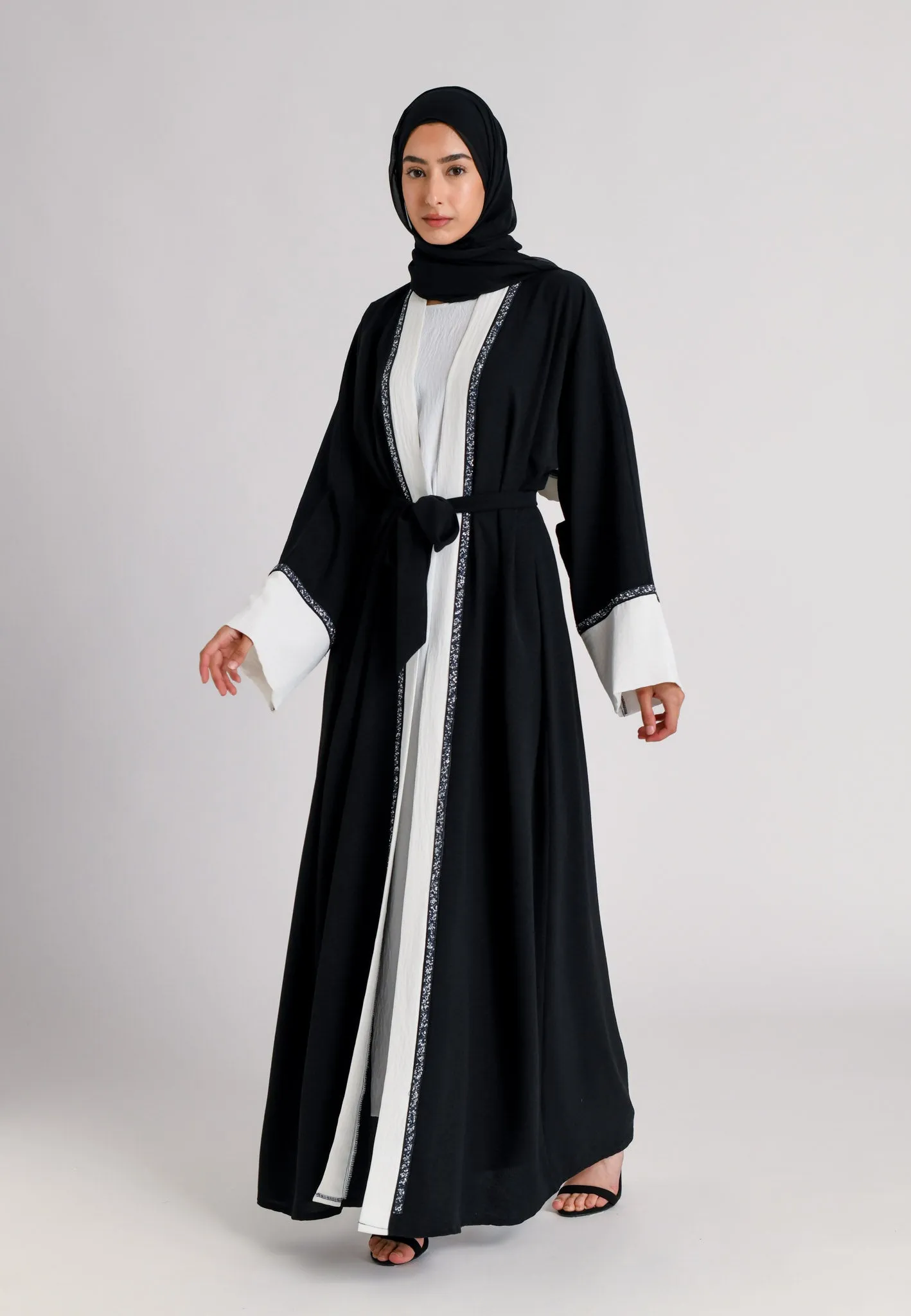Black & White Kimono Open Abaya