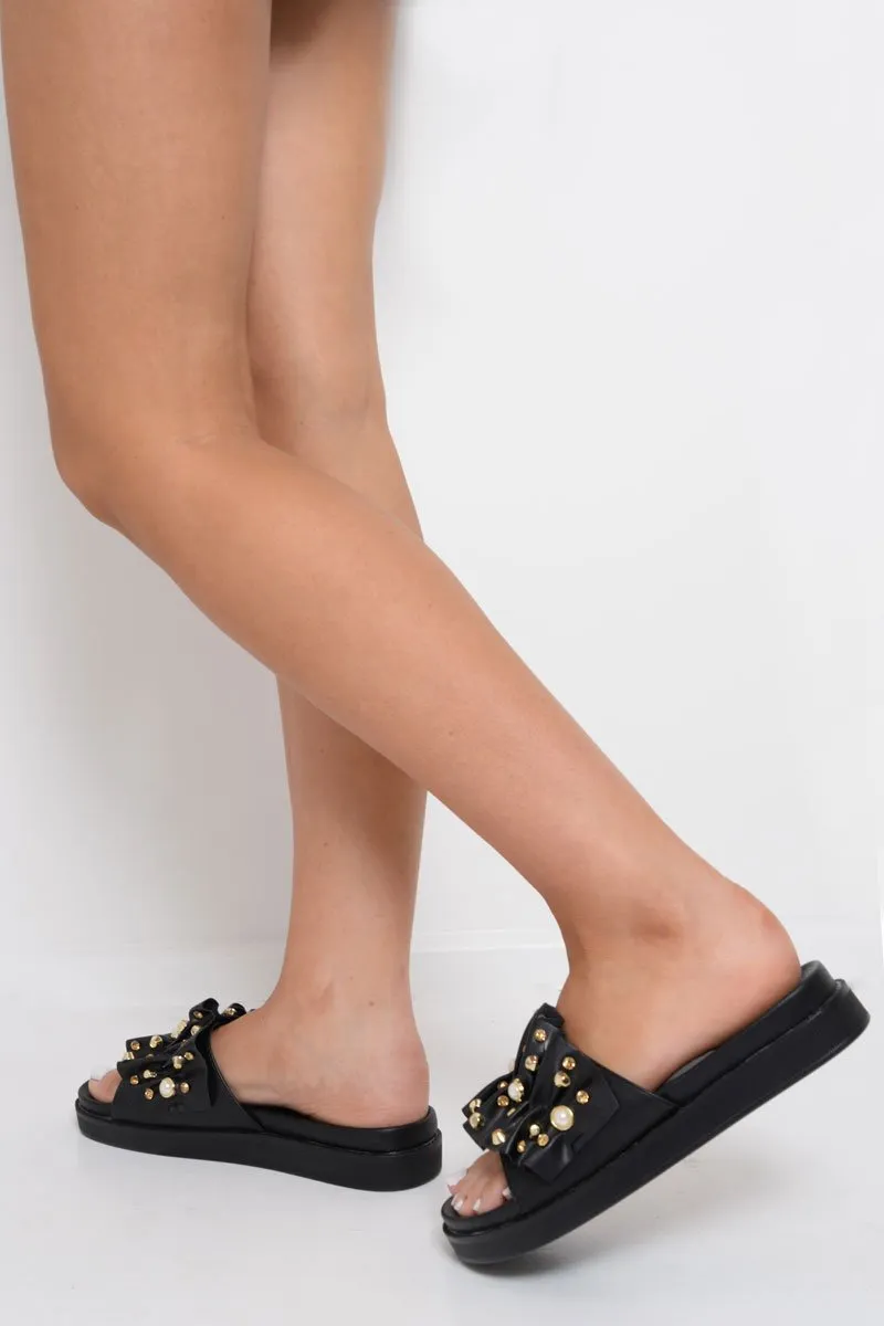 Black Embellished Frill Sliders - Kristan