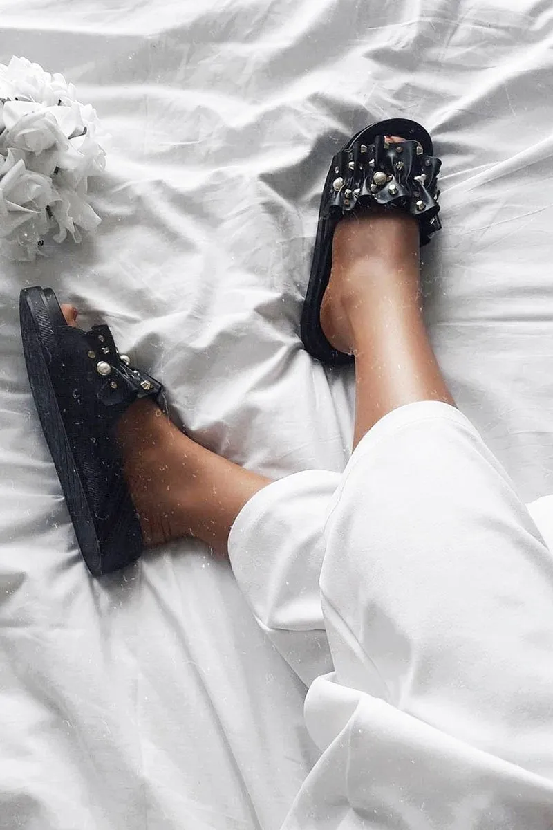 Black Embellished Frill Sliders - Kristan